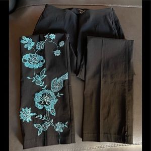 Vintage Karen Kane Instyle Black Pants with Turquoise Embroidery and Beads.